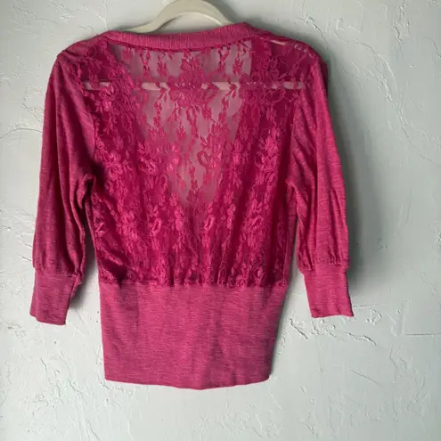 Poof Apparel Poof Y2k Pink Cardigan Lace Back Button Down Knit Sweater Top Large Fairy