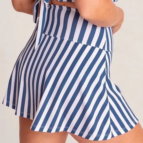 Shapermint High Waisted Full Coverage Swim Skirt Navy White Stripe Size Medium Blue