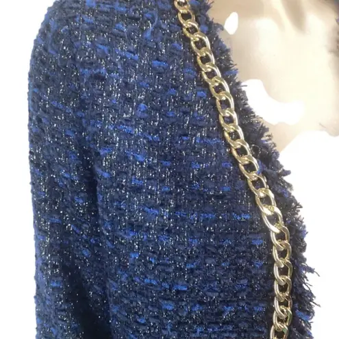 Christian LaCroix NWOT  Black & Blue Tweed Jacket Gold Chain Accent blazer XS