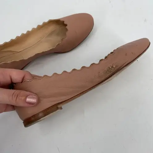 Chloé CHLOE Lauren Pale Pink Scalloped Flats FLAWED