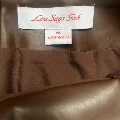 Lisa Says Gah Chocolate Brown Faux Leather Straight Leg Pants Size M/L