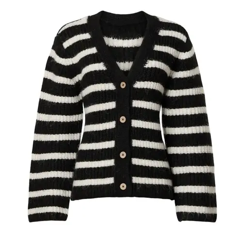 Slate + Willow Black White Striped Cardigan Sweater SMALL Fuzzy Cropped $115
