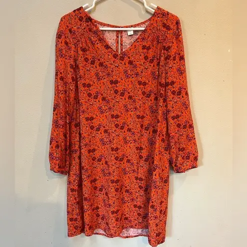 Old Navy  Boho Floral Mini Dress Orange Pink Long Sleeve Small