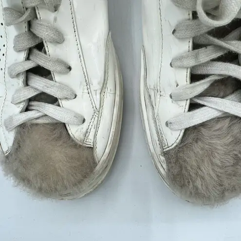 P448 John Sneaker Coated Leather Faux Fur Tongue Lace Up Shoes Size 38