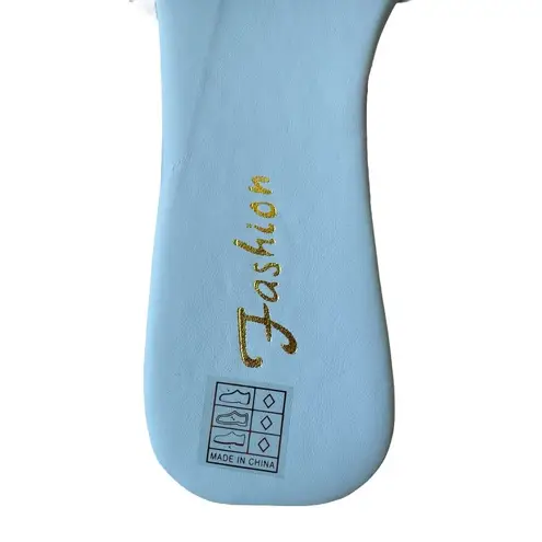 Women’s Blue Pearl Wedding Sandals Size 40 US 9/9.5 Beaded Strap Slip