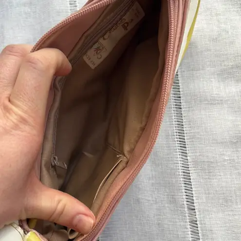 Vintage Cream Shoulder Bag with Pastel Pink and Green Detailing.