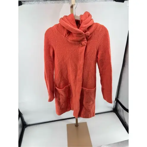 Anthropologie Moth Orange Boiled Wool Hooded Cowl Neck Coat Womens Size XS