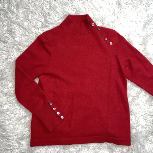 Charter Club 2-Ply Cashmere Mock Turtleneck Sweater Womens L Red Button Accent - Image 2