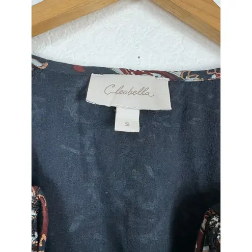 Cleobella Carolyn Split-Neck Paisley Ruffle Mini Dress Small Ruffle Long Sleeve