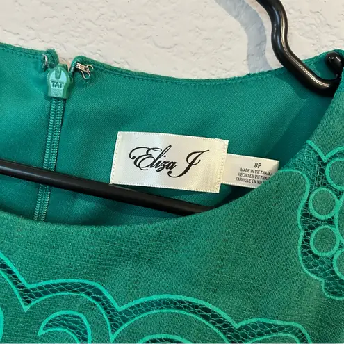 Eliza J Malta Textured Floral Lined Scoop Neck Dress Green SIZE 8P