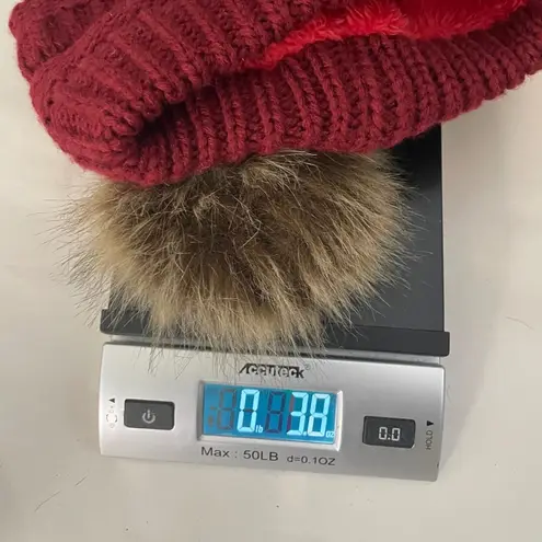 CC Beanie Women's Red Knit Winter Hat Pom Pom Fleece Lined Warm Cozy