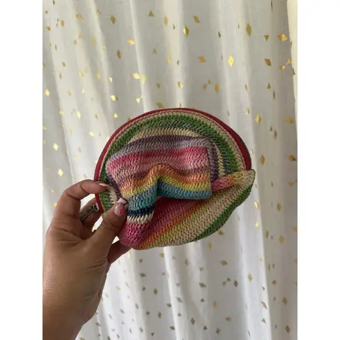 Unbranded Crochet Straw Woven Rainbow Stripe Lined Cosmetic Zipper Pouch