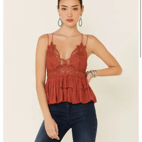 Free People  Adella Cami XS Rust Lace Peplum “Winding Roads” Top NWT