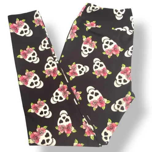Charlie's Project Black Leggings with Skull and Floral Design Size undefined