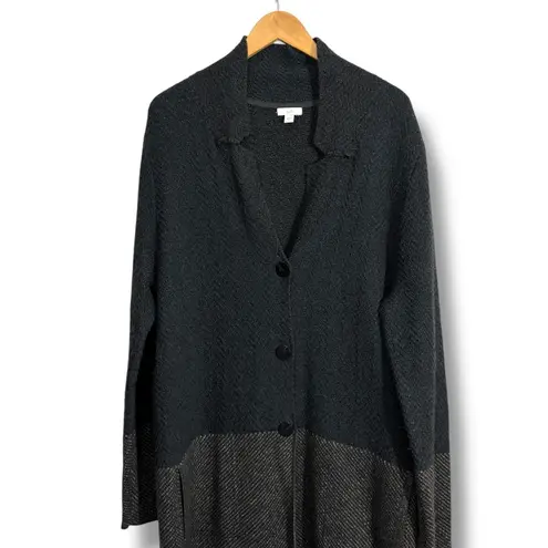 J. Jill Charcoal Gray Blue Colorblocked Knit Long Coatigan Jacket Size L