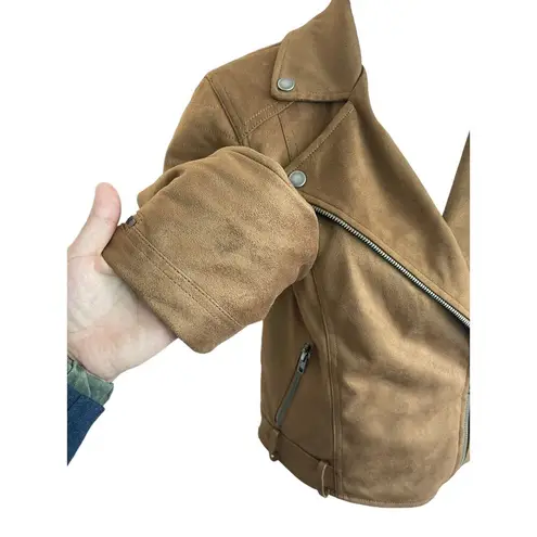Cupcakes and Cashmere Faux Suede Moto Jacket Brown Tan Buckle Zip Size Small