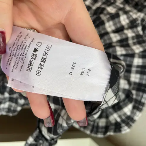 Ganni Smocked Maxi Midi Dress Black White Plaid Picnic Checked Fit and Flare 42