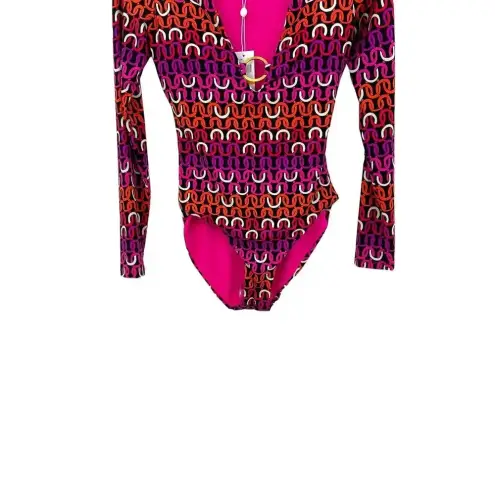 Trina Turk  Echo Long‎ Sleeve One-Piece Swimsuit Pink Purple Size Small