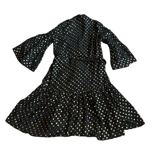Figue Caroline Metallic Wrap Dress Black Gold Kimono Wide Sleeves Size Small