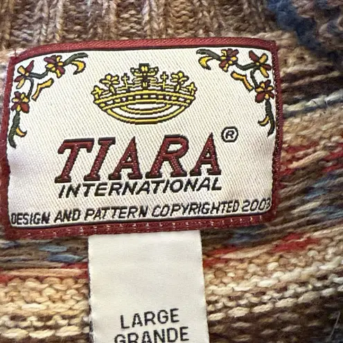 Tiara International Vtg Womens Full Zip Cardigan Sweater Large Blue Nordic Cozy