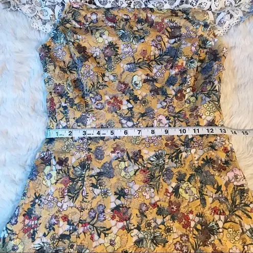 Alex Marie  Off The Shoulder Lace Midi Dress Floral Print Yellow Size 2 NWOT