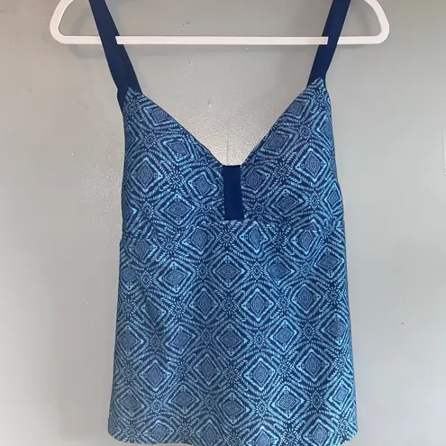 South Point Blue Geometric Tankini Criss Cross Back Adjustable Straps Top 16W