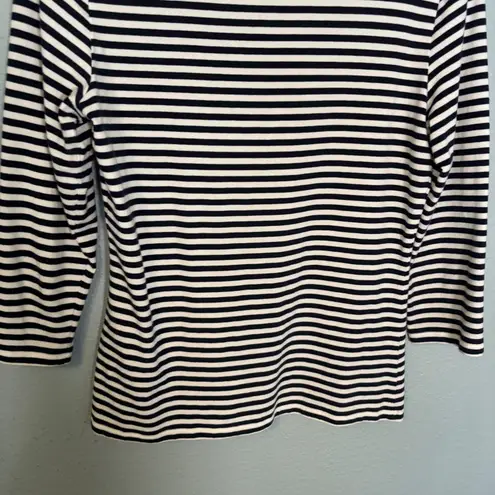 J. McLaughlin J. McLaughlin Striped 3/4 Sleeve Crewneck Top Navy White Size Medium Classic
