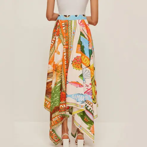 Commense Printed Handkerchief Hem Skirt size medium Blue