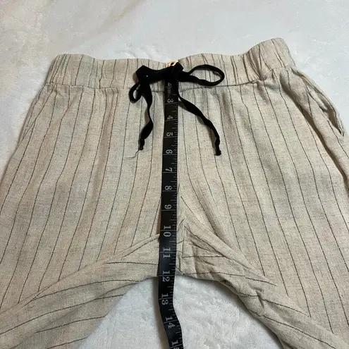 Common Sense Stripe Linen Blend Ankle Pants Size Medium Coastal Beach Neutral Tan