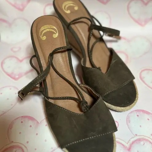 Charming Charlie Forest Green Charming Charlies Canvas Cork Strap Sandals Wedge High Heels 10M