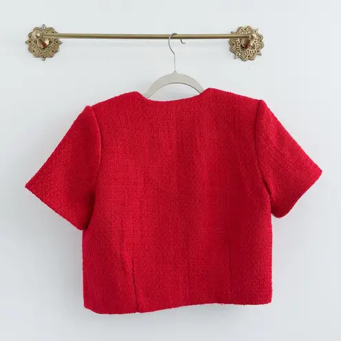 Endless Rose Boutique Red Tweed Short Sleeve Structured Top