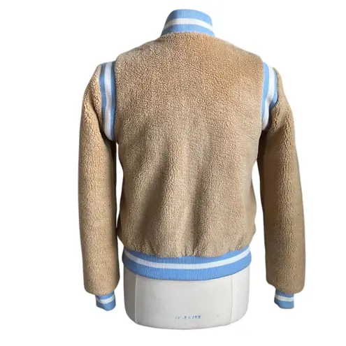 AMERICAN STITCH Bomber Jacket Womens Sz Small Tan Fleece Varsity Full Zip