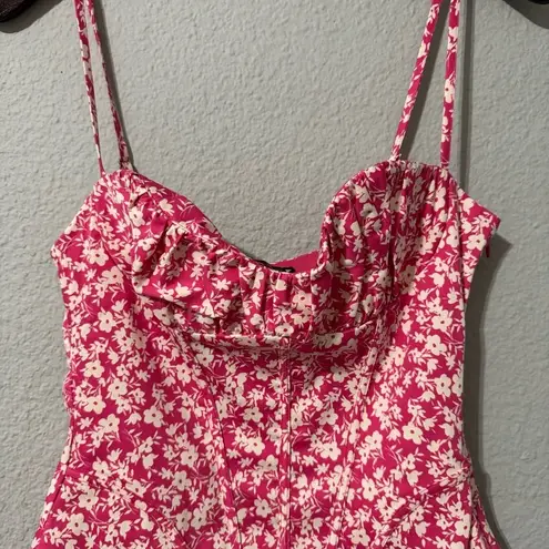 ZARA ‎ New Pink/White Printed Corset Sweetheart Neckline Corset Bodysuit Size S