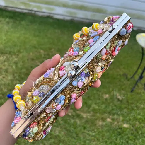 Beaded Gold Clutch with Multicolor Accents