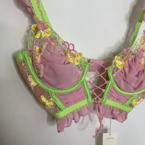 For Love & Lemons Sunset Butterfly Ruffle Bustier Bra Womens XS New VS Pink