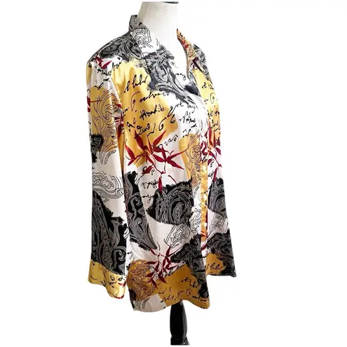 Maggie Barnes Women’s Vintage Satin Button Down Blouse Size 2X 22/24 Artsy