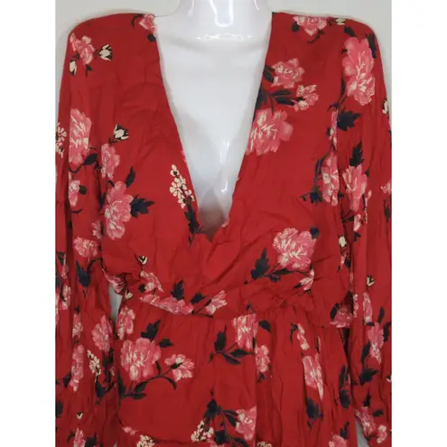 Valencia & Vine Red Floral Mini Blouson Tiered Dress Medium NWT Summer Chic Boho