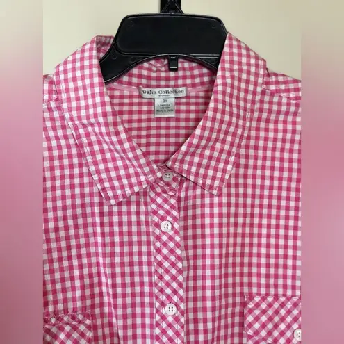 Dalia Collection Barbie Pink Gingham Plus Size 3X Cotton Roll Tab Sleeves Preppy Classic Western