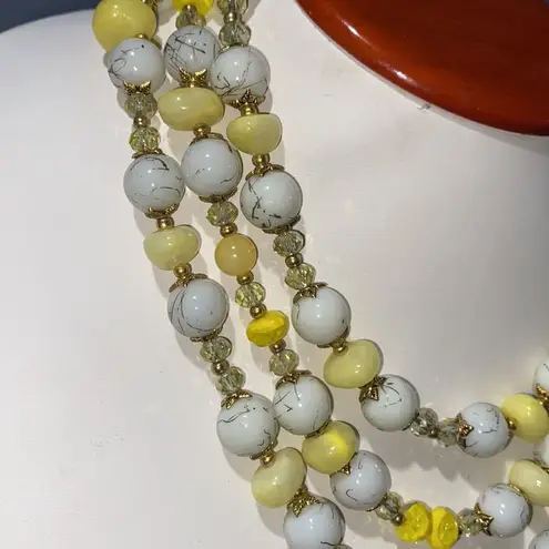 Summer Breeze 3 Strand Yellow & Spun gold in milk glass beads necklace