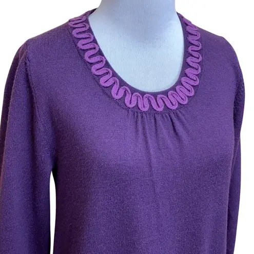 Boden Purple Plum Embroidery Knit Sweater Dress 8L Size 8