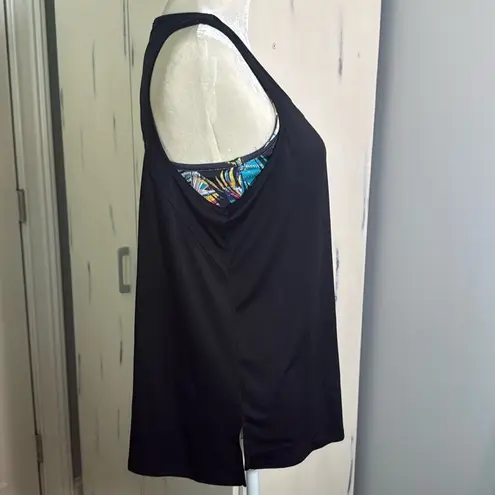 Jockey Black and tropical Relaxed Cut Out Tank Top with built in sports bra Size L