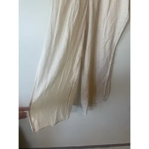 C&C California Linen Pants Medium Tan Wide Leg Lightweight Side Slit Beach Loung