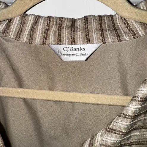CJ Banks Plus Tan White Stripped Button Up Lined Jacket Blazer 3X