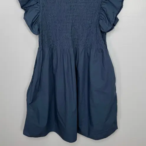 Sea New York Rene Tunic Dress 8 Slate Smocked Ruffle Sleeve Boho Casual Chic Blue