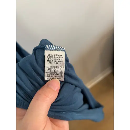 KicKee Women's Maxi Dress V Neck Sleeveless Blue Knit Twist Front Casual Size L