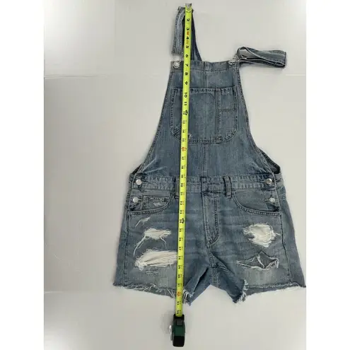 American Eagle  Bib Overall Shorts Sz S Distressed Blue Denim Shortalls 4”’inseam