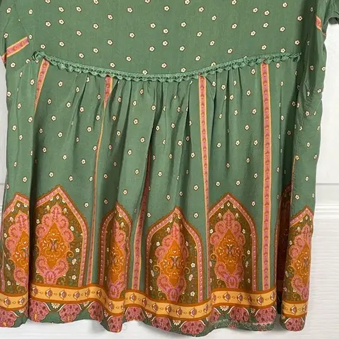 Jaase Anthropologie Sz S Blouse Flutter Sleeve Tassel Tie Green Orange