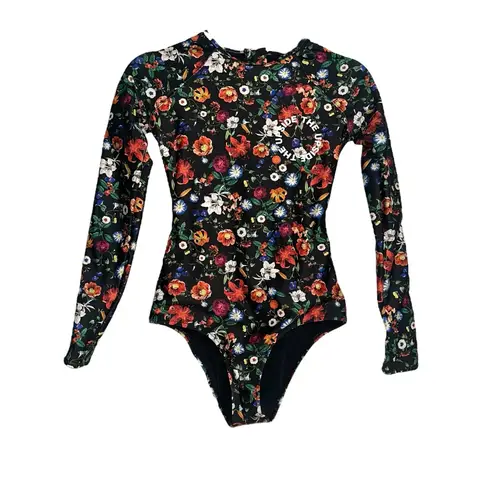 The Upside Paddle Suit Long Sleeve Black Floral Swimsuit US 4 in Wildflowers