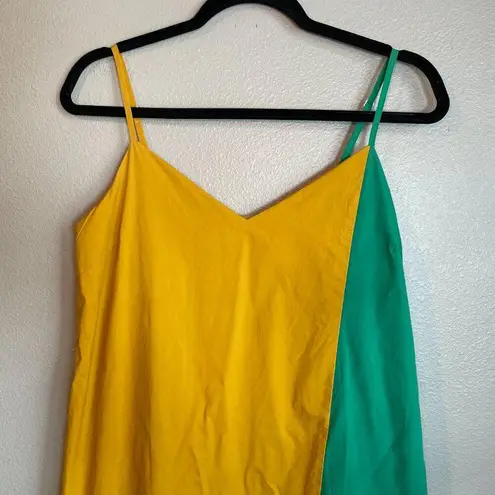 English Factory Dress Size Small Colorblock Mustard Kelly Green Asymmetric Midi - Image 3