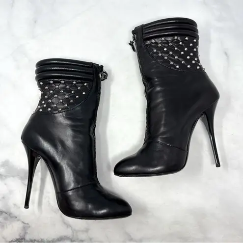 Giuseppe Zanotti Studded Quilted Leather Zipper Stiletto Heeled Boots Black 37.5